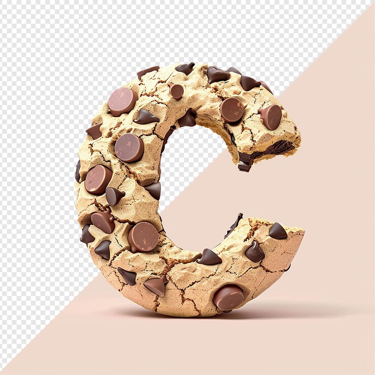 PSD forma de c mayúscula hecha con galleta de chocolate una galleta con chips de chocolate y una letra c en ella