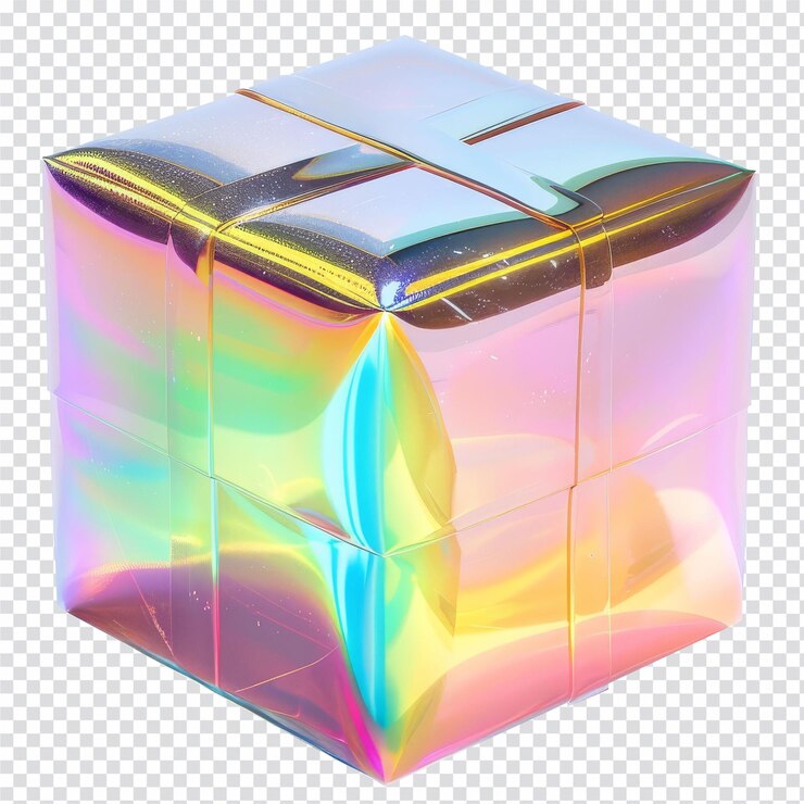 PSD forma de caja de regalo de material iridescente 3d aislada