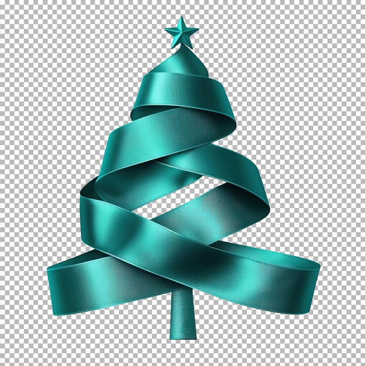 PSD una forma de cinta turquesa de árbol de navidad aislado sobre un fondo blanco
