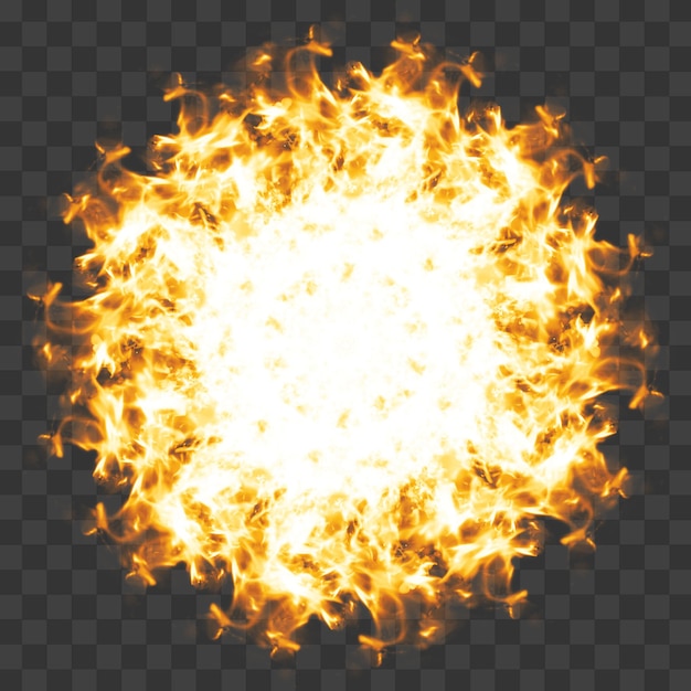 Una forma circular de bola de fuego con chispas sobre un fondo transparente