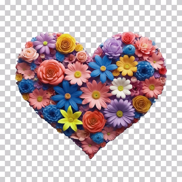 PSD forma de corazón de flores coloridas aisladas sobre fondo transparente