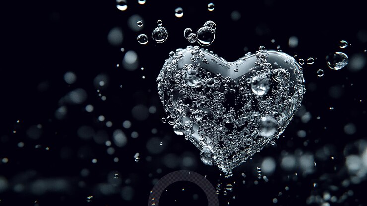 PSD la forma de corazón formada por burbujas en el agua crea un efecto visual encantador