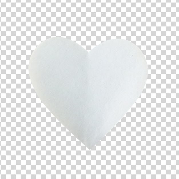 Forma de corazón de papel blanco aislada sobre un fondo transparente