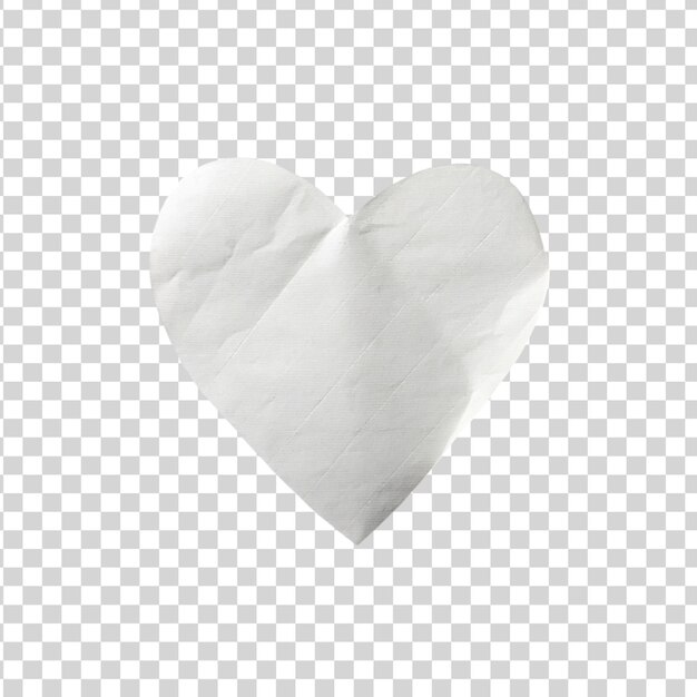 Forma de corazón de papel blanco aislada sobre un fondo transparente