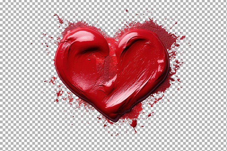 PSD forma de corazón rojo creada con pintura rodeada de salpicaduras en fondo png transparente