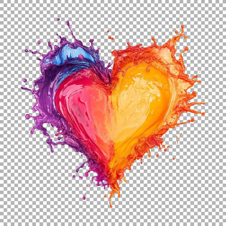 PSD forma de corazón salpicaduras coloridas en fondo transparente ai generado
