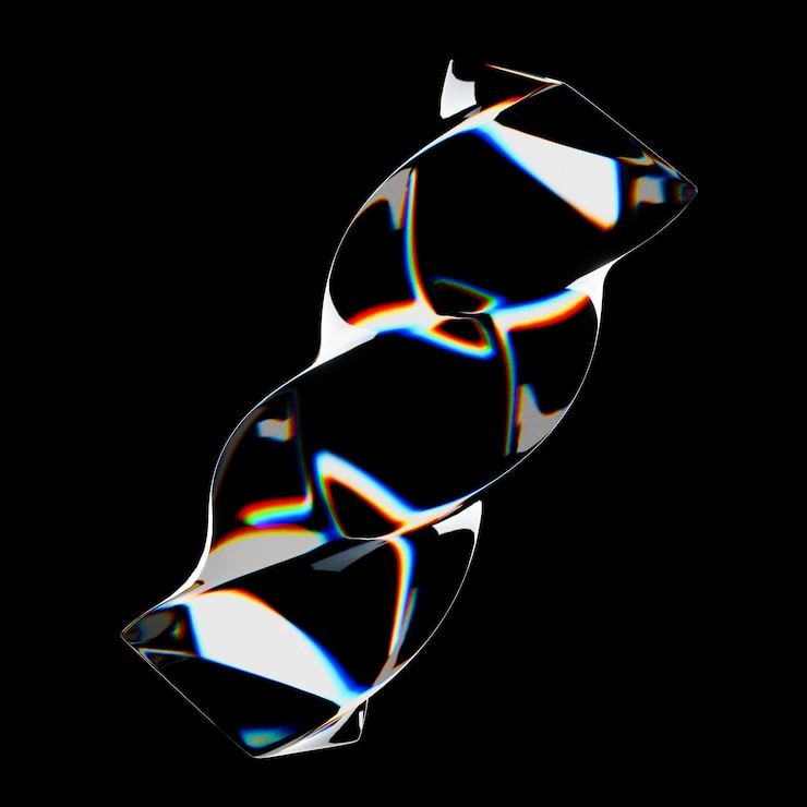 PSD forma de cristal geométrica abstracta con refracción y luz prismática