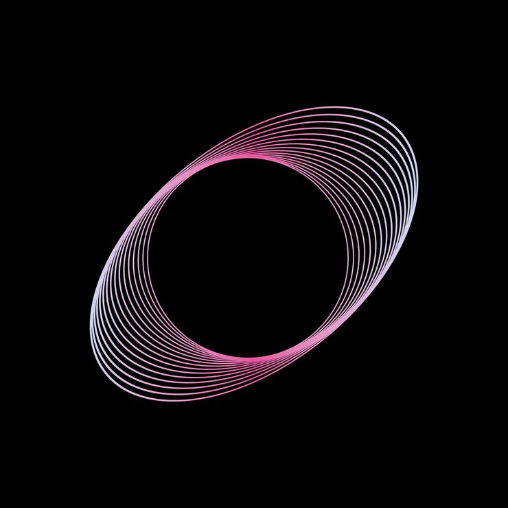 PSD forma de elipse abstrata com linhas de gradiente rosa e branco de néon em um fundo preto
