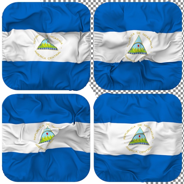 PSD forma de escudeiro da bandeira da nicarágua isolada estilo de ondulação diferente textura de colisão renderização 3d