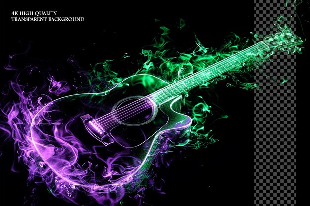 PSD forma de guitarra de chama verde chamas verdes em fundo transparente