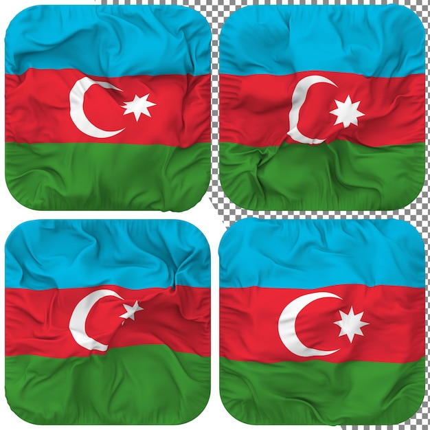 Forma dello scudiero della bandiera dell'Azerbaigian isolata con texture Bump in stile ondulato diverso rendering 3D