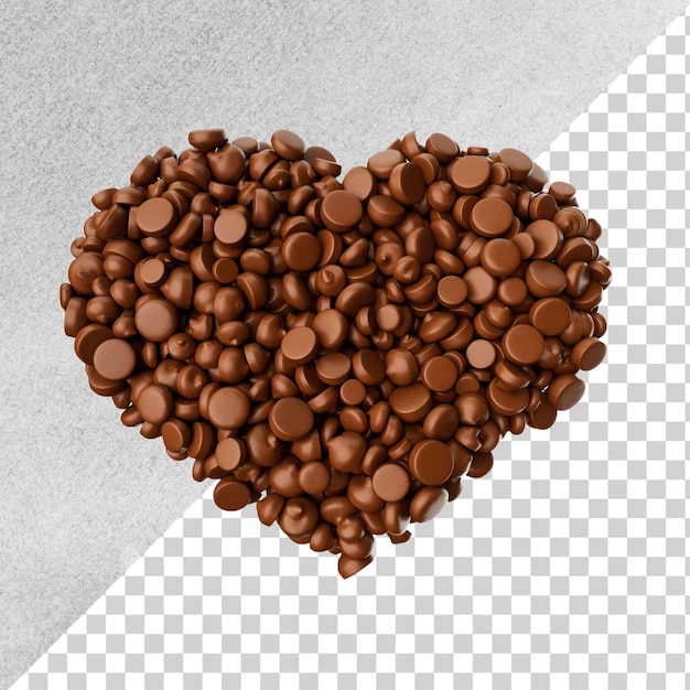 Forma do Coracao feita de chocolate Chips Chocolate Pieces Love Sign 3d ilustracao (Signale d'amore in 3D)