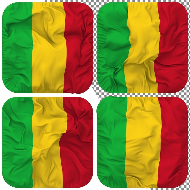 Forma de escudero de bandera de malí aislado diferentes estilos de ondulación textura de protuberancia representación 3d