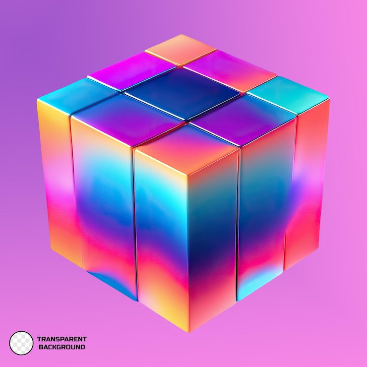 PSD forma fluida de cubo abstrato 3d com cores de gradiente em fundo transparente