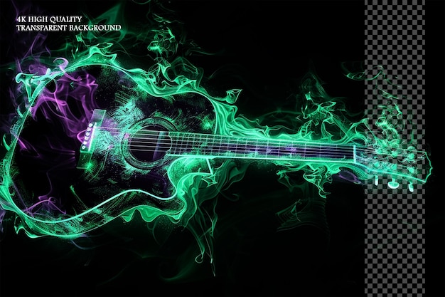 PSD forma de guitarra de llama verde llamas verdes en un fondo transparente