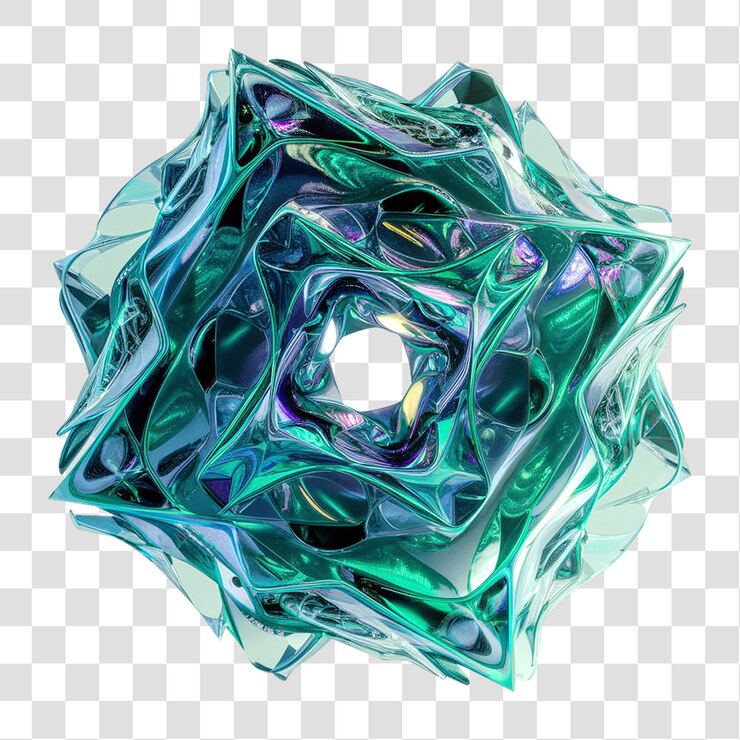 Una forma holográfica abstracta con detalles intrincados aislados en un fondo transparente