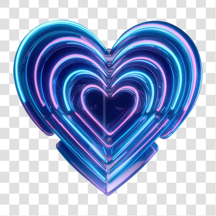 Una forma holográfica de corazón en colores de neón vibrantes aislados sobre un fondo transparente
