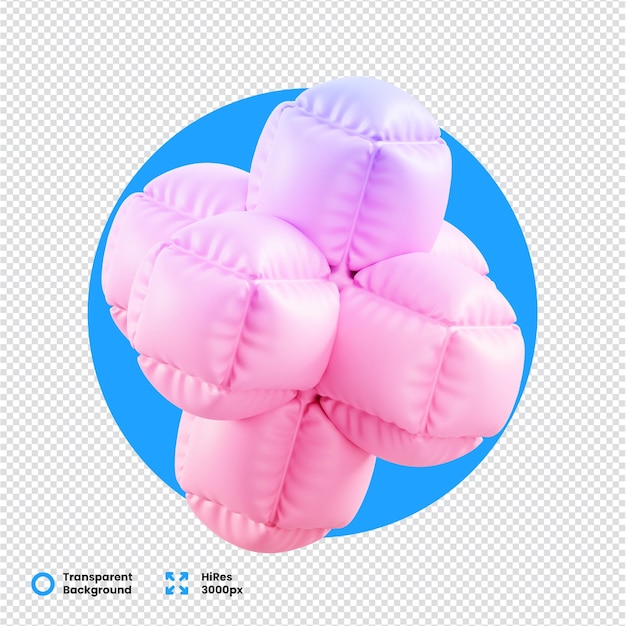 Forma inflable 3D rosa abstracta sobre un fondo transparente
