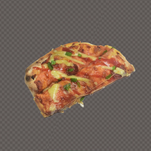 Forma irregular de deliciosa porción de pizza aislada psd