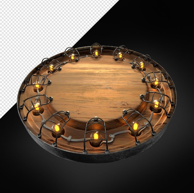 Forma de madera con lámparas halógenas encendidas