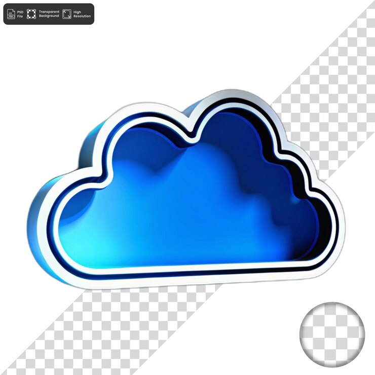 PSD forma de nube 3d con acentos azules y blancos en un fondo transparente