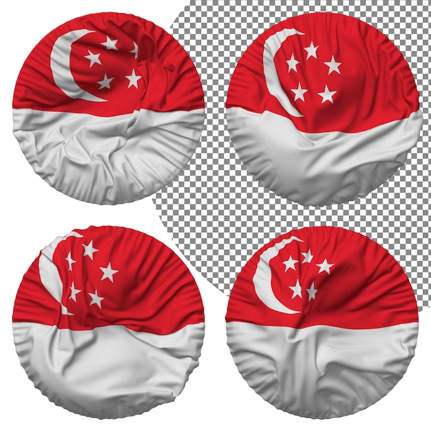 PSD forma redonda da bandeira de singapura isolada diferente estilo de ondulação textura de colisão renderização 3d