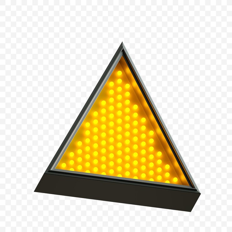 PSD forma de triángulo de neón brillante con luz amarilla fluorescente aislada