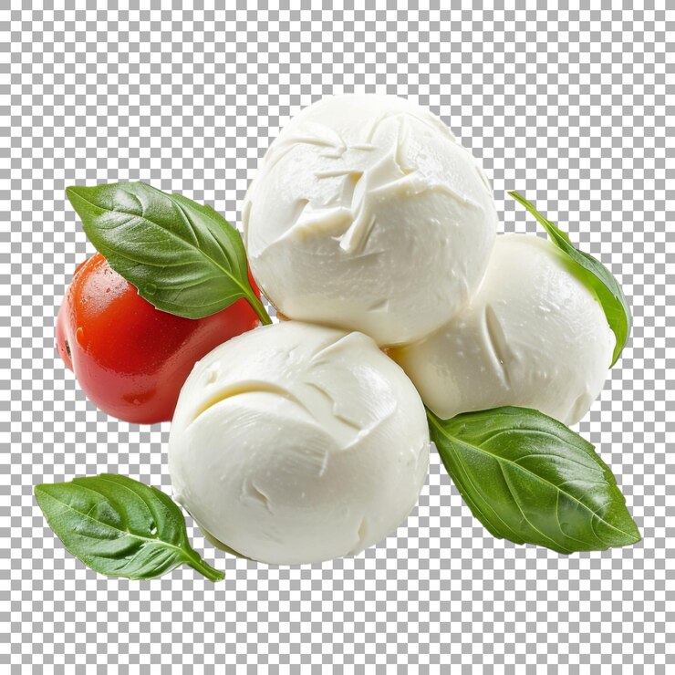 PSD formaggio bianco con pomodori su piatto di legno su sfondo trasparente
