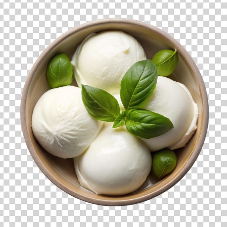 PSD formaggio mozzarella vista dall'alto isolato su uno sfondo trasparente