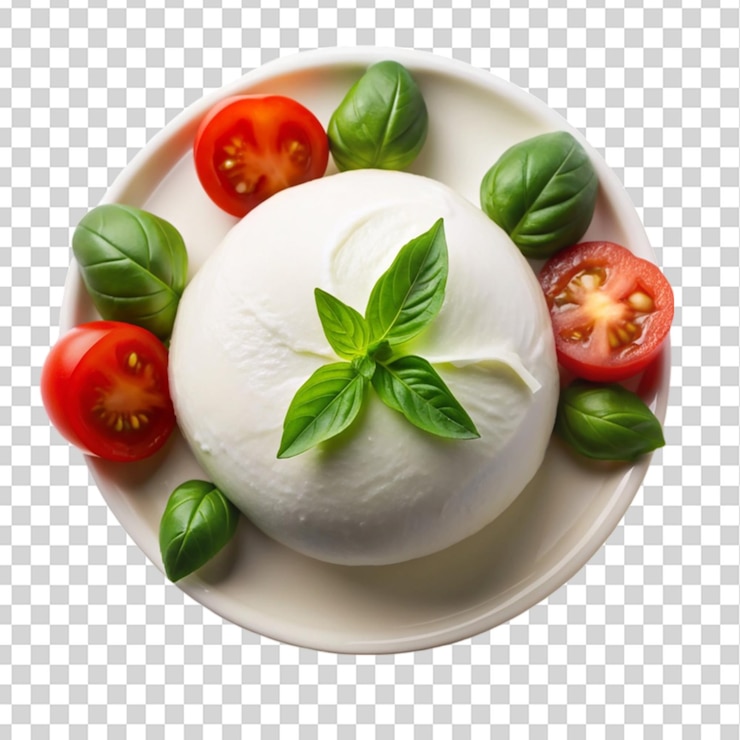 PSD formaggio mozzarella vista dall'alto isolato su uno sfondo trasparente