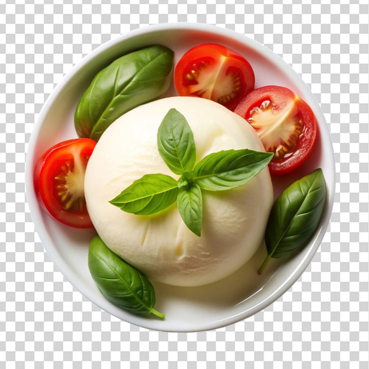 PSD formaggio mozzarella vista dall'alto isolato su uno sfondo trasparente