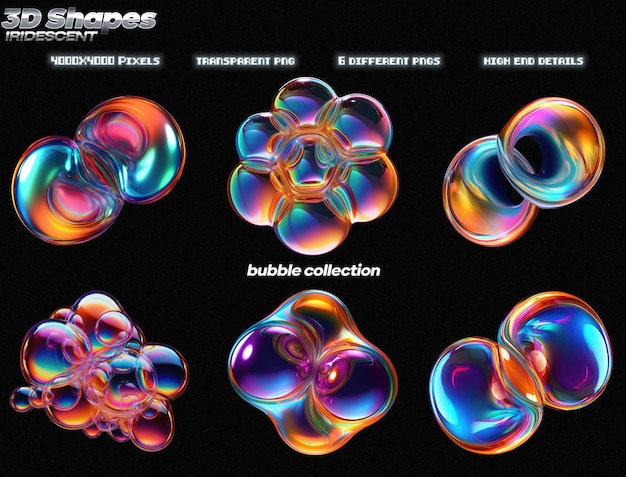 PSD formas abstractas iridiscentes burbujas aisladas