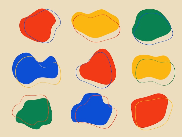 PSD formas abstratas coloridas, fluidas, desenhadas à mão, formas orgânicas, formas vetoriais, elementos de contorno sem costura