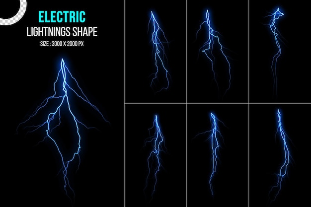 Formas aisladas de tormenta eléctrica azul sobre fondo negro transparente