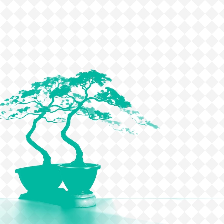 PSD las formas detalladas en miniatura de las sombras de los árboles de bonsai, las formas afiladas y deliberadas evocan el desánimo.