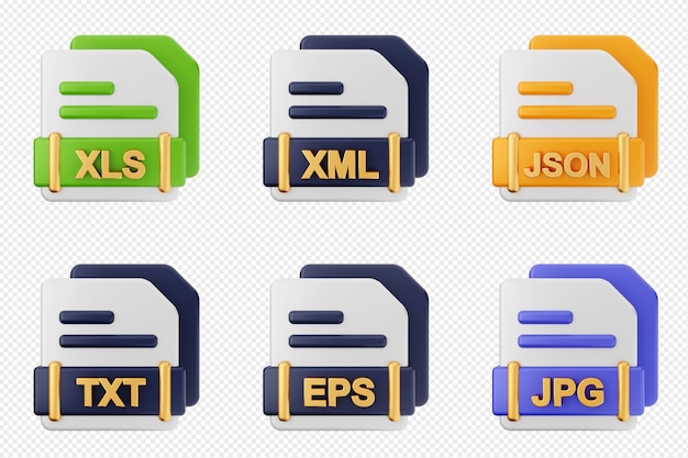 Le format de fichier 3D est un ensemble d'icônes xls xml json txt eps jpg