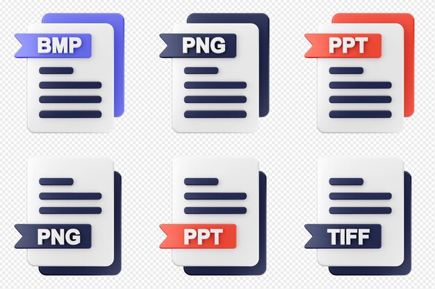 Le format de fichier 3D est le type d'icône de l'ensemble de fichiers bmp png ppt tiff