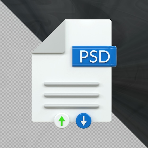 PSD format de fichier de documents icône psd style 3d icône de l'interface utilisateur téléchargement du concept de document brillant 3d