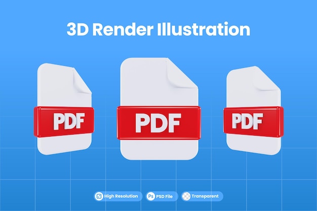 PSD format de fichier d'icône de rendu 3d pdf