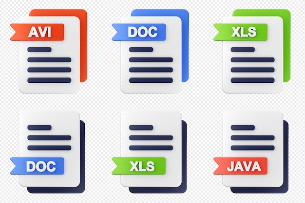 formato de archivo 3d tipo de icono conjunto paquete avi doc xls java