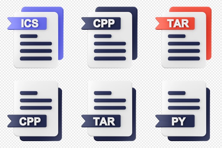 PSD formato de archivo 3d tipo de icono conjunto paquete ics cpp tar py