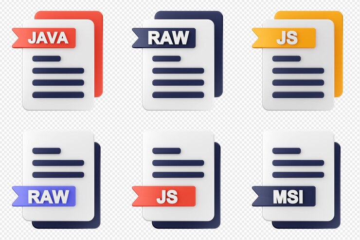 PSD formato de archivo 3d tipo icono conjunto paquete java raw js msi