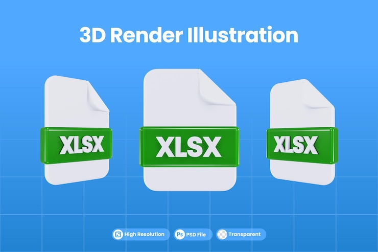 PSD formato de archivo de icono de renderizado 3d xlsx