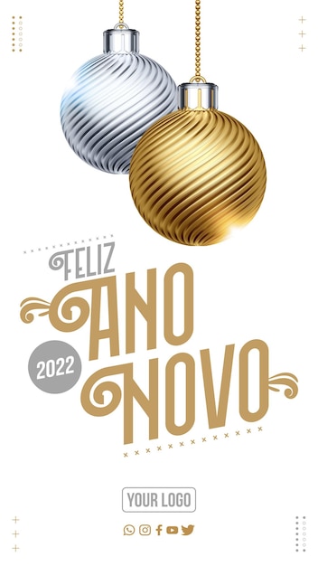 Formato de histórias de cartões digitais feliz ano novo 2022 no brasil