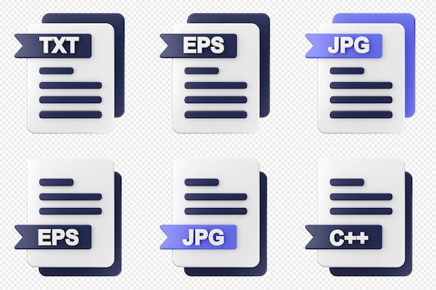 Formato di file 3D tipo icon set bundle txt eps jpg c plus