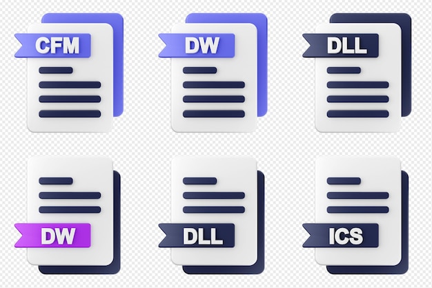 Formato di file 3d tipo icona set bundle cfm dw dll ics