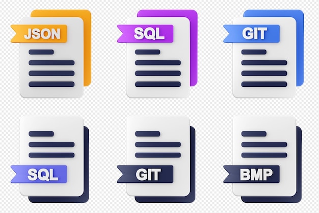 Formato di file 3D tipo icona set bundle json sql git bmp