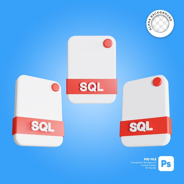 PSD formatos de archivo sql 3d icon render