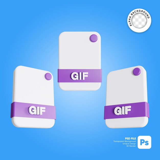 Formatos de arquivo gif 3D Renderização de ícones