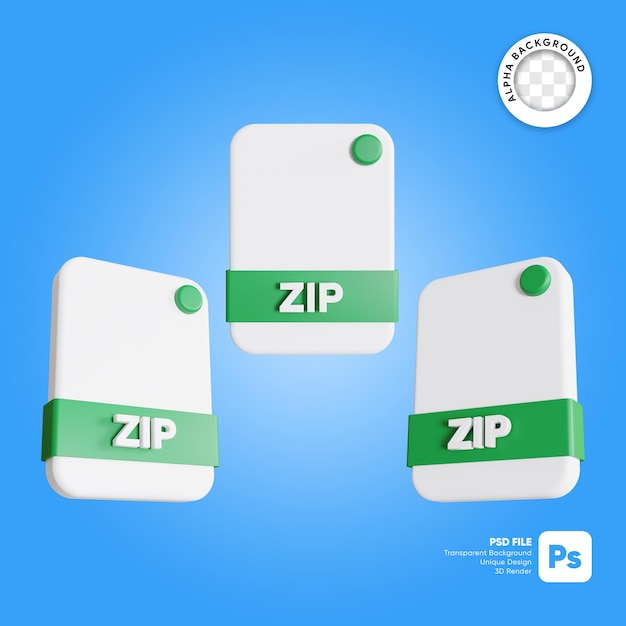 PSD formats de fichier zip rendu d'icône 3d